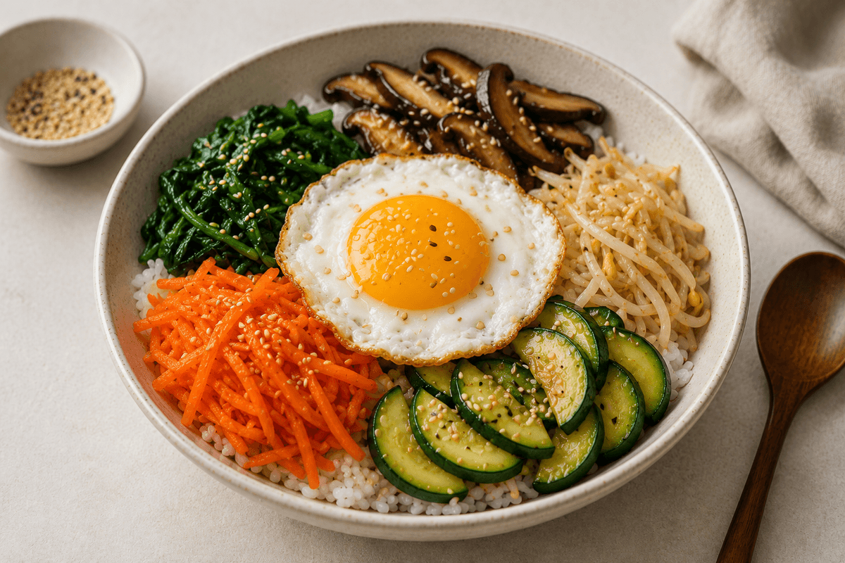 Bibimbap (koreanische Reisschüssel mit Gemüse, 비빔밥) Thumbnail