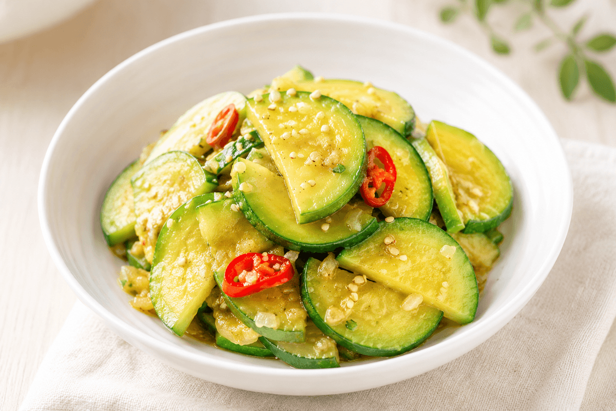 Hobak Bokkeum (koreanische Zucchini-Beilage, 애호박볶음) Thumbnail